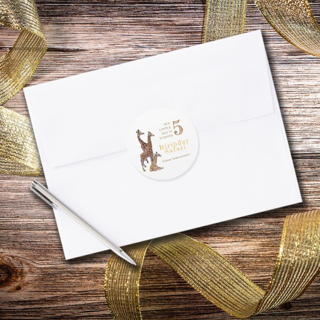 Giraffe Birthday Safari Runder Aufkleber (Giraffe Birthday Safari Stickers )