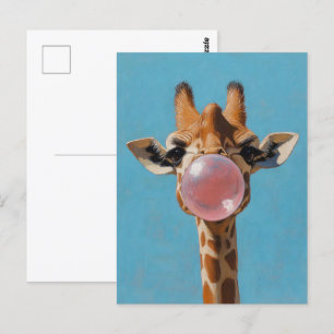 Giraffe Blasen Pink Bubblegum Bubble Postkarte
