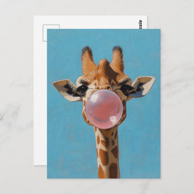 Giraffe Blasen Pink Bubblegum Bubble Postkarte (Vorne/Hinten)