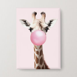 Giraffe bläst Pink Bubble Gum Whimsical Art Button