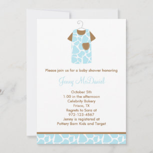 Giraffe Bleue Imprimer Douche Bébé Invitations