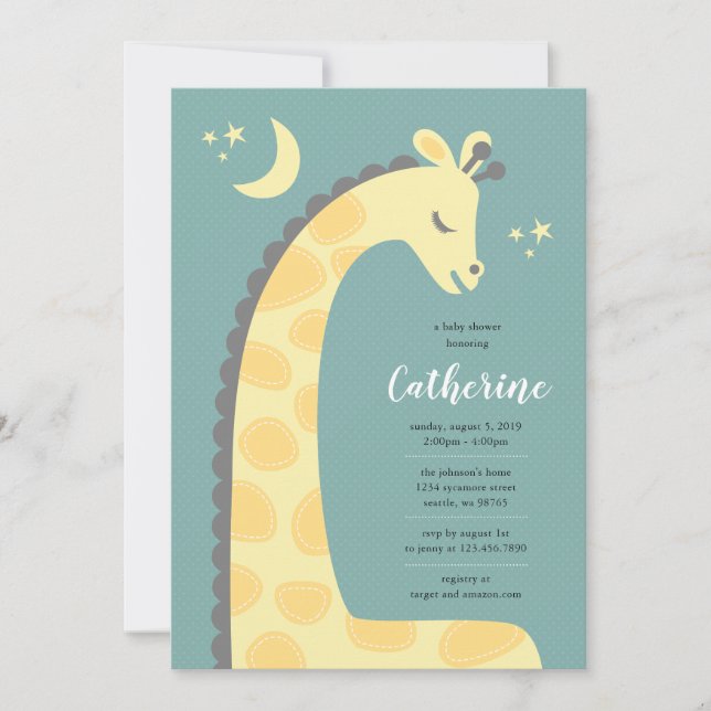Giraffe Blue Arrière - plan Baby shower Invitation (Devant)