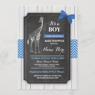 Giraffe Blue Baby Dusche Party Boy Wood Einladung