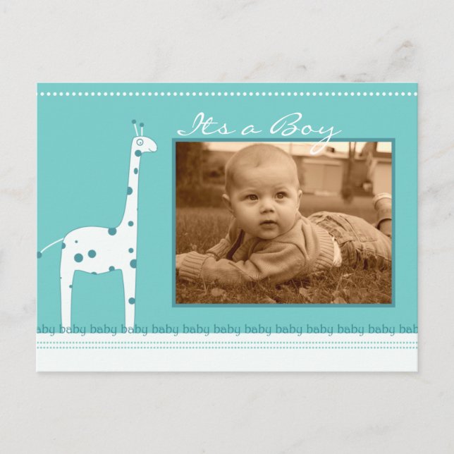 Giraffe Blue It a Boy Ankündigung (Vorderseite)