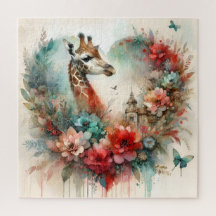 Giraffe Blumenlandschaft Aquarell Floral Safari