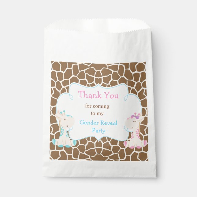 Giraffe Boy & Girl Gender Reveal Party Geschenktütchen (Vorderseite)