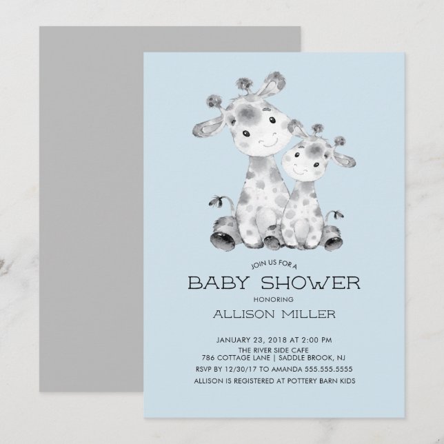 Giraffe Boys baby shower Invitation (Devant / Derrière)