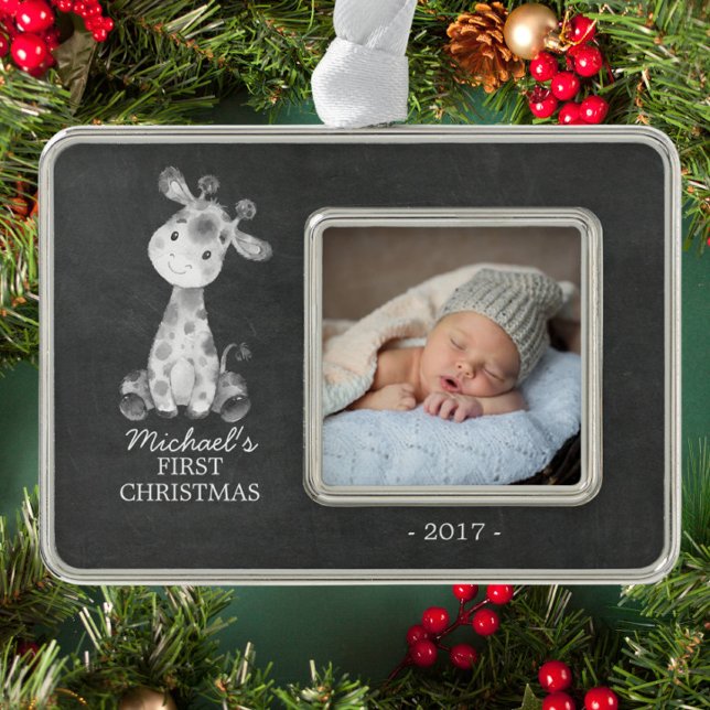 Giraffe Boys Baby's First Christmas Foto Ornament Rahmen-Ornament Silber (Von Creator hochgeladen)