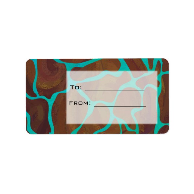 Giraffe, braun und Aquamarin Adressaufkleber (Vorne)