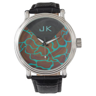 Giraffe, braun und Aquamarin Armbanduhr