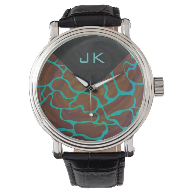Giraffe, braun und Aquamarin Armbanduhr (Vorderseite)