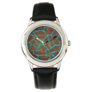 Giraffe, braun und Aquamarin Armbanduhr