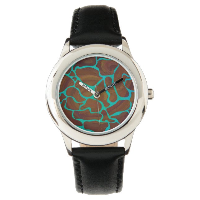 Giraffe, braun und Aquamarin Armbanduhr (Vorderseite)