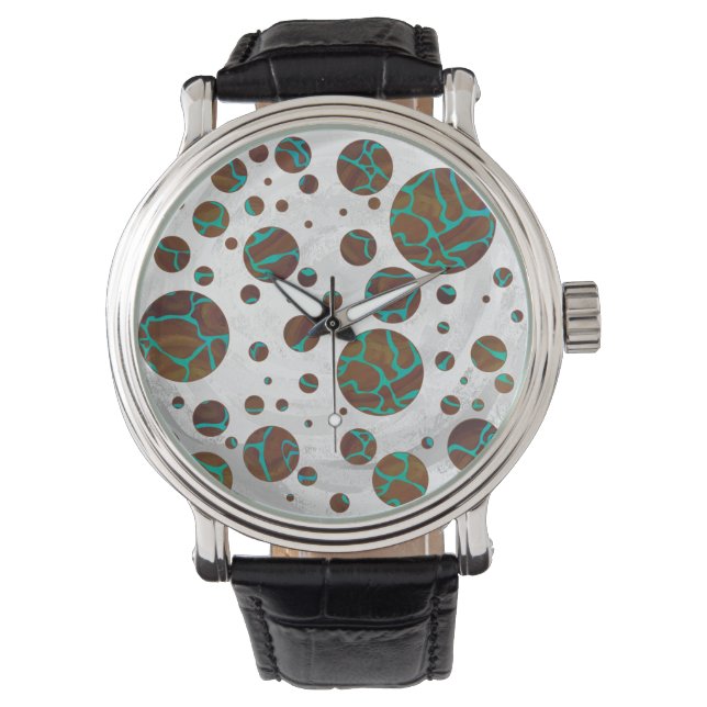 Giraffe, braun und Aquamarin Armbanduhr (Vorderseite)