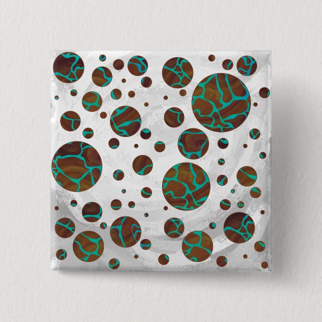Giraffe, braun und Aquamarin Button (Vorderseite)