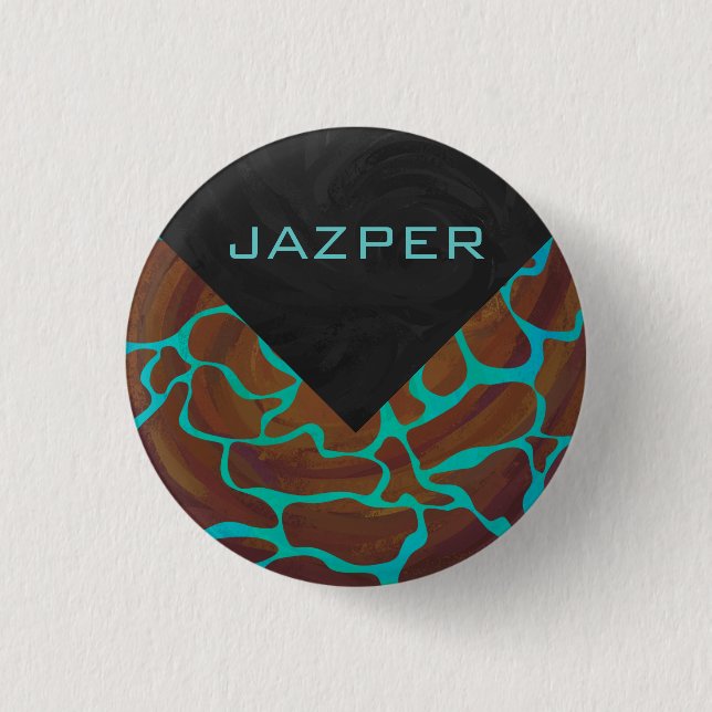 Giraffe, braun und Aquamarin Button (Vorderseite)