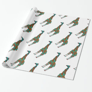 Giraffe, braun und Aquamarin Geschenkpapier