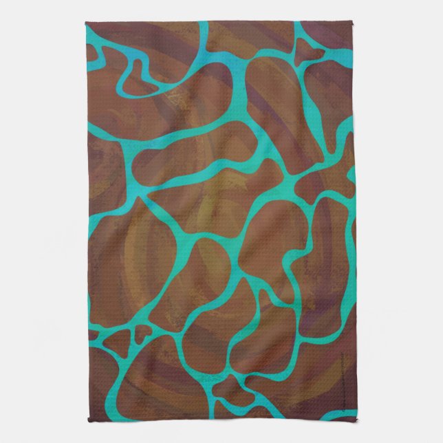 Giraffe, braun und Aquamarin Geschirrtuch (Vertikal)