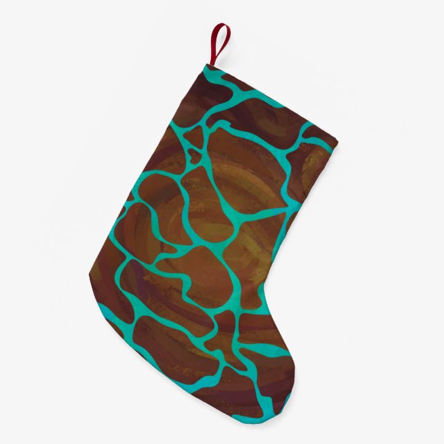 Giraffe, braun und Aquamarin Kleiner Weihnachtsstrumpf (Vorderansicht (hängend))