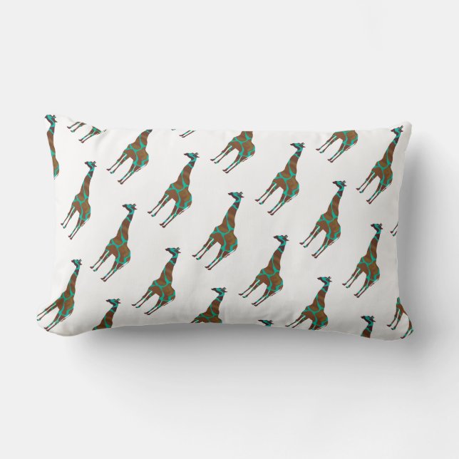 Giraffe, braun und Aquamarin Lendenkissen (Vorderseite)
