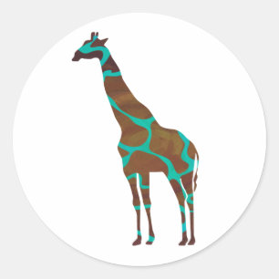 Giraffe, braun und Aquamarin Runder Aufkleber