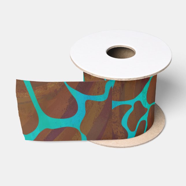 Giraffe, braun und Aquamarin Satinband (Spule)
