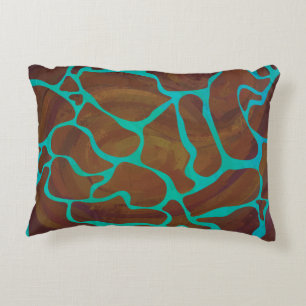 Giraffe, braun und Aquamarin Zierkissen