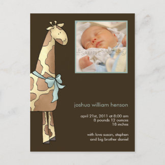 Giraffe Brown/Blue ・ Geburtsankündigung Ankündigungspostkarte