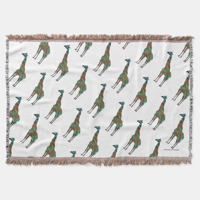 Giraffe Brown und Aquamarine Silhouette Decke (Vorderseite)