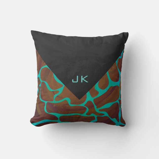 Giraffe Brown und aquamariner Druck Kissen (Vorderseite)