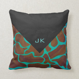 Giraffe Brown und aquamariner Druck Kissen