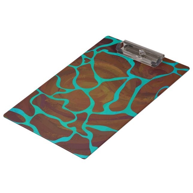 Giraffe Brown und aquamariner Druck Klemmbrett (Schrägansicht)