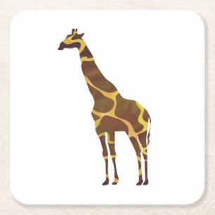 Giraffe Brown und Gelbe Silhouette Rechteckiger Pappuntersetzer