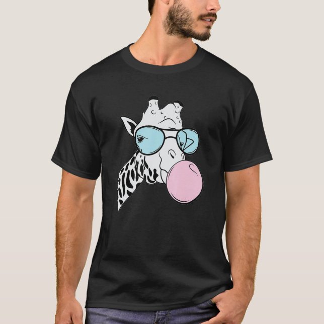 Giraffe Bubblegum Glasses Süße Tier Funny Gift T-Shirt (Vorderseite)