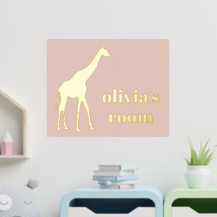 Giraffe Child Personalisiert Pink Foil Room Zeiche Foliendrucke