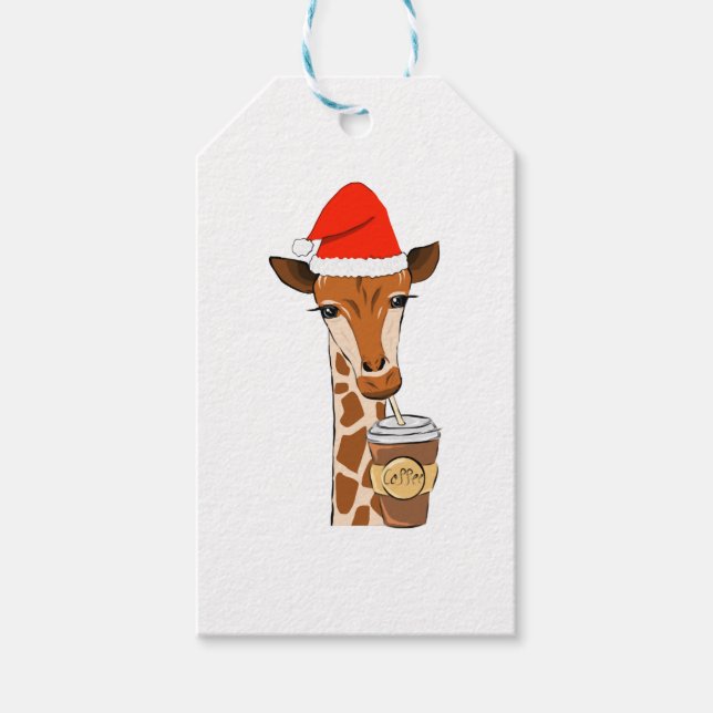 Giraffe  christmas drink coffee geschenkanhänger (Vorderseite)