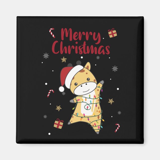 Giraffe Christmas Giraffen Winter Animals Magnet (Vorne)