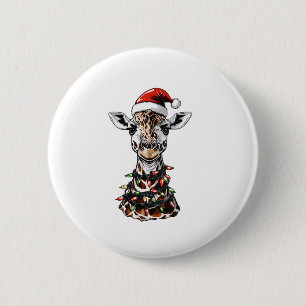 Giraffe Christmas Hat Xmas Button
