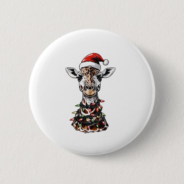 Giraffe Christmas Hat Xmas Button (Vorderseite)