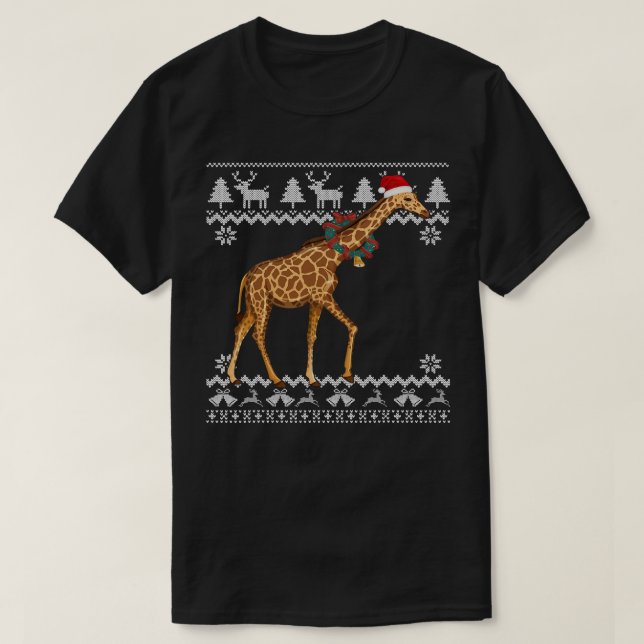 Giraffe Christmas Tree Lights Weihnachtsmannmütze  T-Shirt (Design vorne)