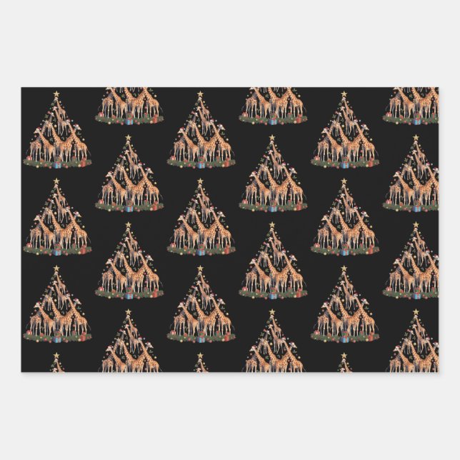 Giraffe Christmas Tree Santa African Wildlife Farm Geschenkpapier Set (Vorderseite)
