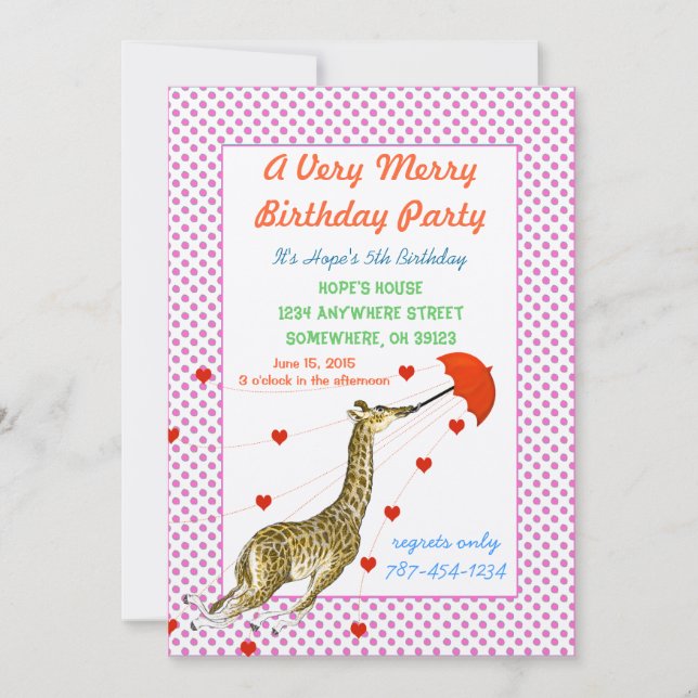 Giraffe Coeur Anniversaire Fête Invitation Points  (Devant)