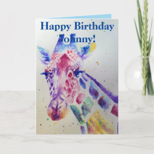 Giraffe colorée Animal Aquarelle Carte Anniversair