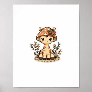 Giraffe Cottagecore Mushroom Poster