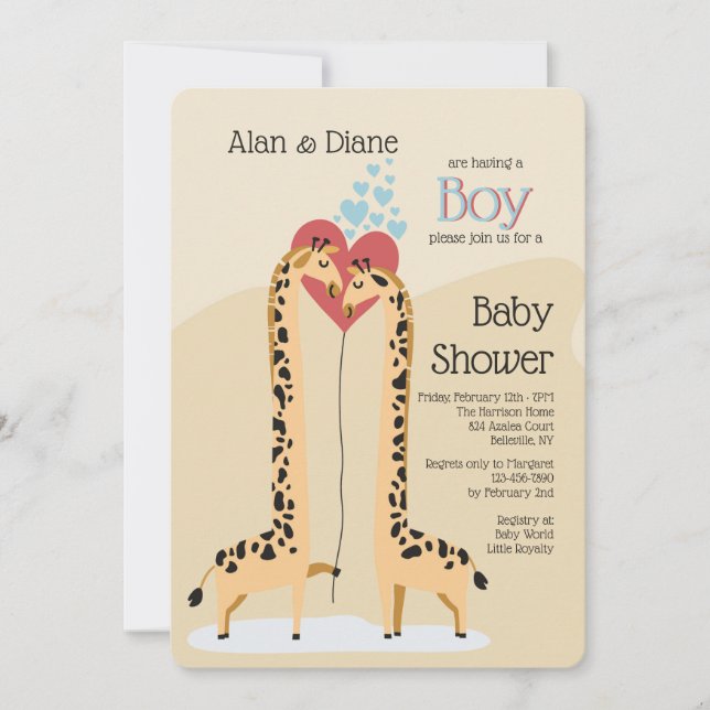 Giraffe Couple Boy Baby shower Invitation (Devant)