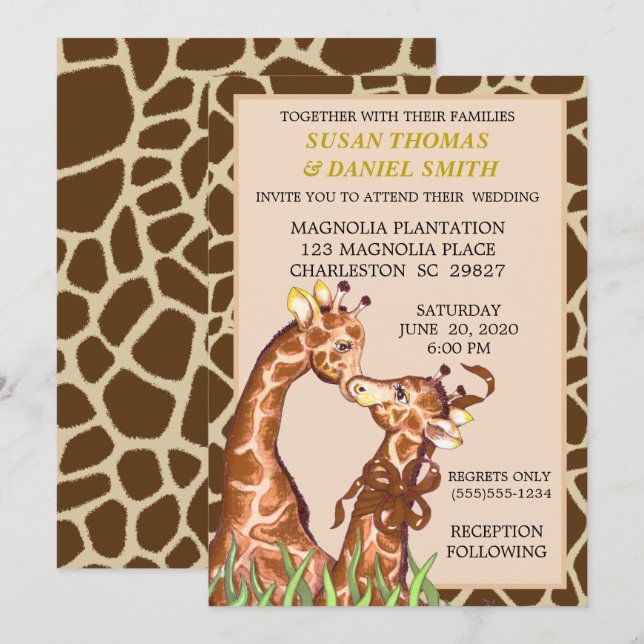 Giraffe Couple Faire-part de mariage (Devant / Derrière)