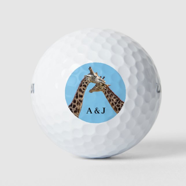 Giraffe Couple Monogram Foto Golfball (Vorderseite)