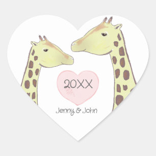 Giraffe Couple Verlobung/ Hochzeit Herz-Aufkleber
