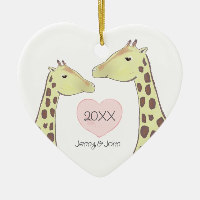 Giraffe Couple Verlobung/ Hochzeit Keramik Ornament (Vorne)