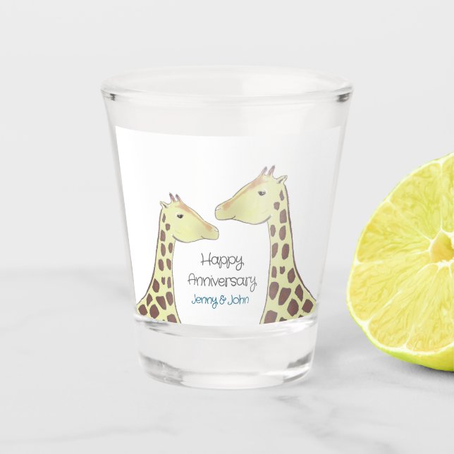 Giraffe Couple Wedding Anniversary Schnapsglas (Vorderseite)